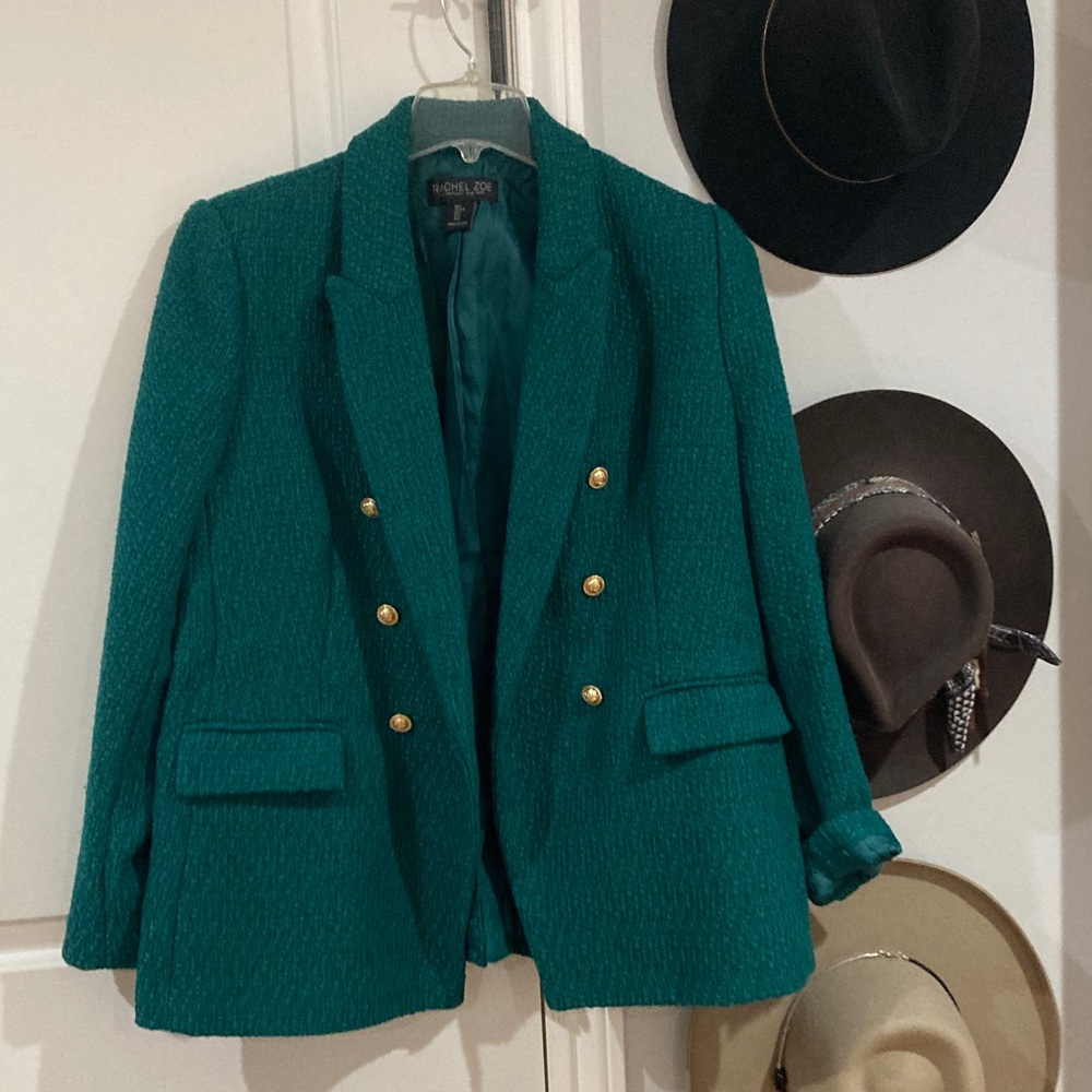 Rachel Zoe Emerald Green Tweed Blazer; Size L
